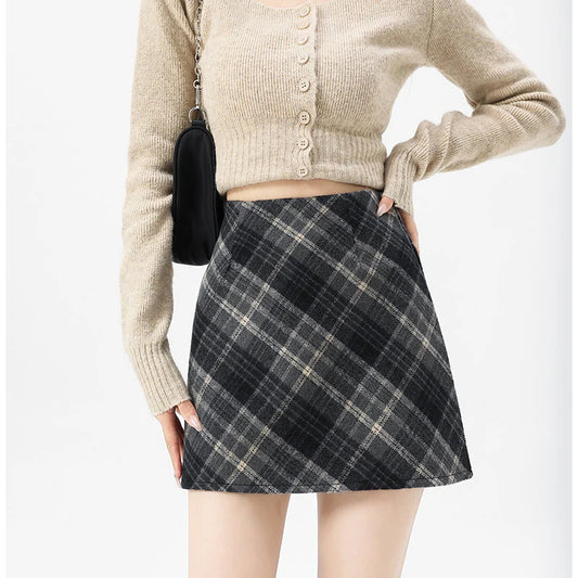 Grey Plaid Winter Skirt