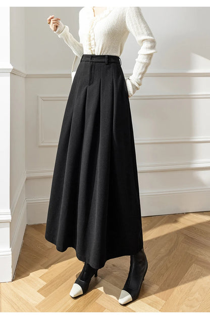 Wool Blend Pleated Skirt