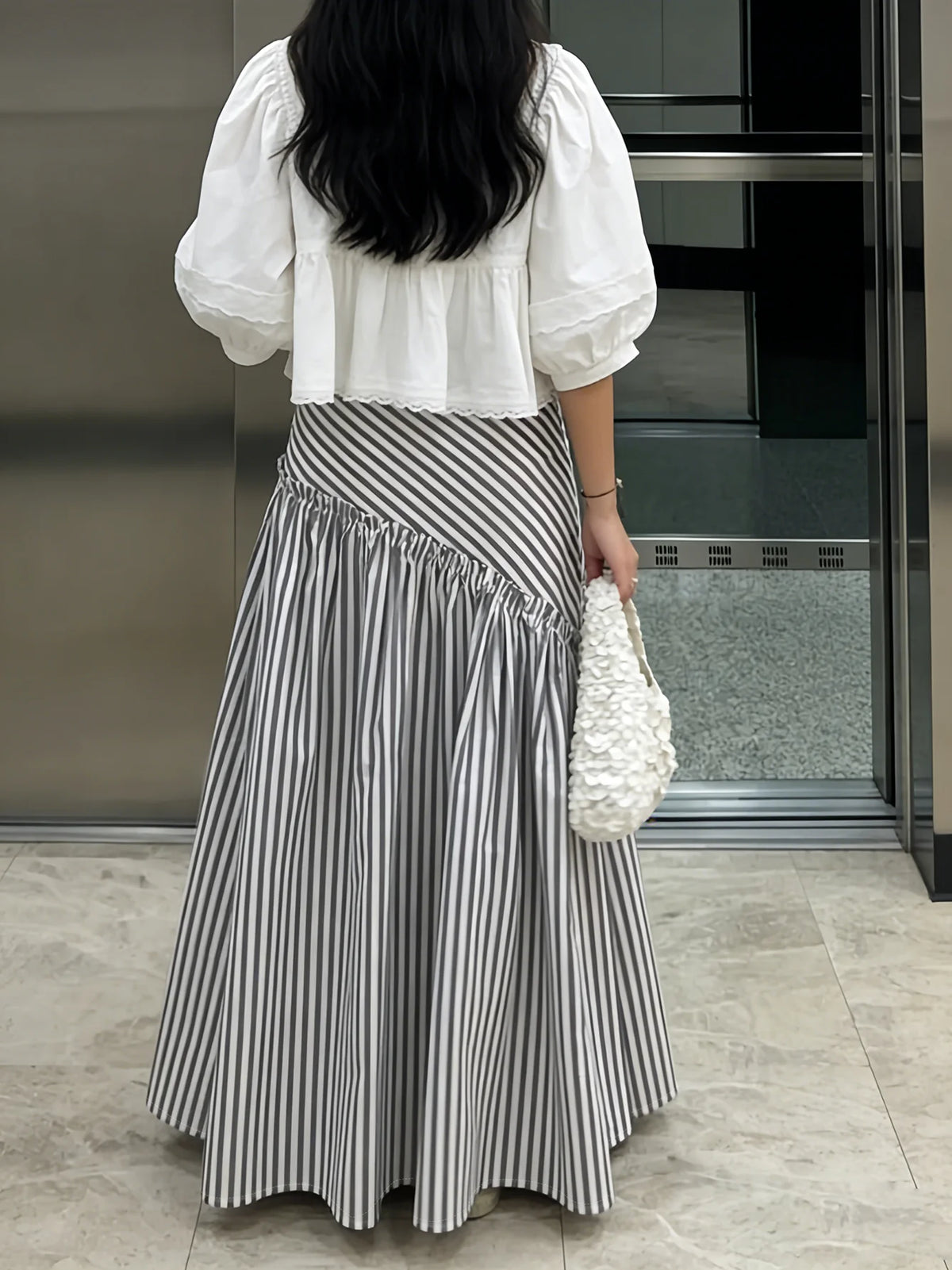 Grey Striped Maxi Skirt