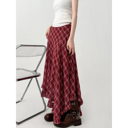 Red Plaid Maxi Skirt