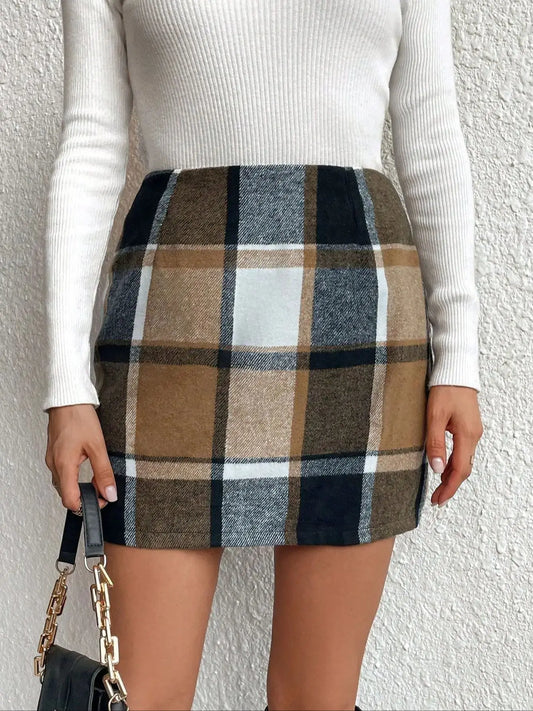 Brown Tartan Winter Skirt