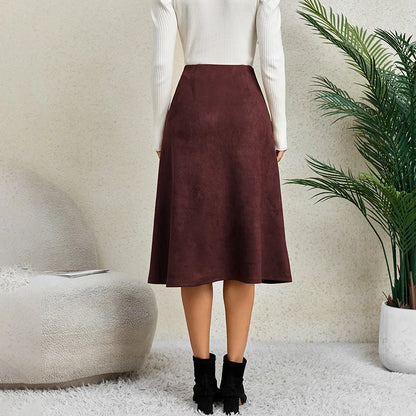 Burgundy Faux Suede Midi Skirt