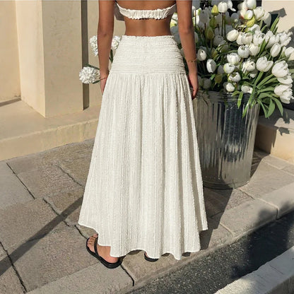 White Textured Maxi Skirt