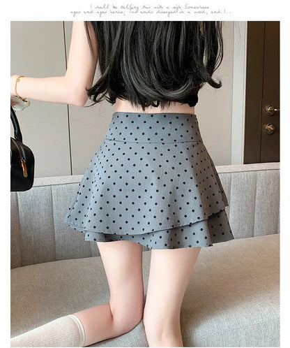 Grey Polka Dot Mini Skirt