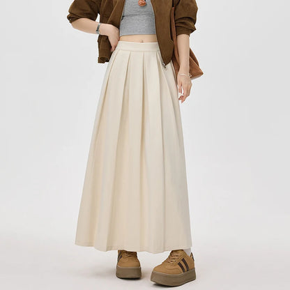 Pleated A-Line Maxi Skirt