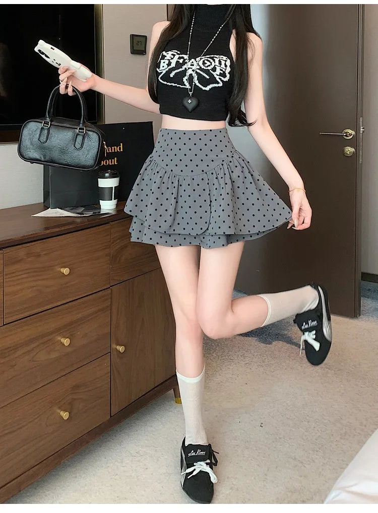Grey Polka Dot Mini Skirt