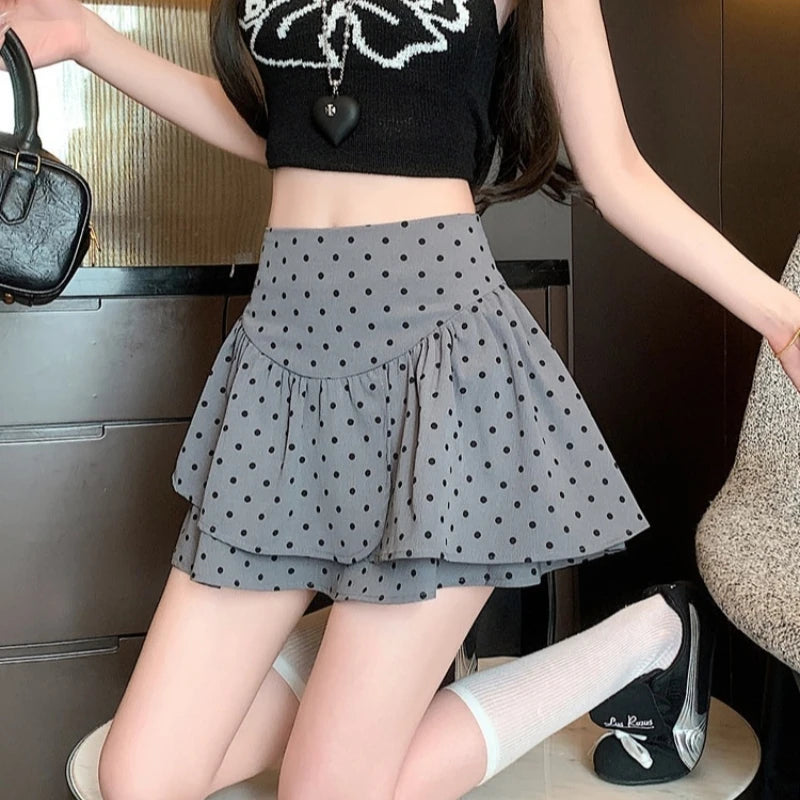 Grey Polka Dot Mini Skirt