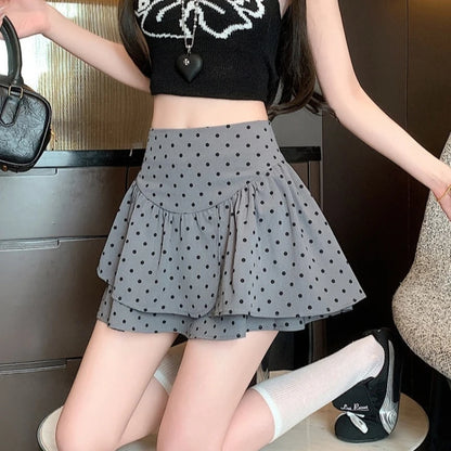Grey Polka Dot Mini Skirt
