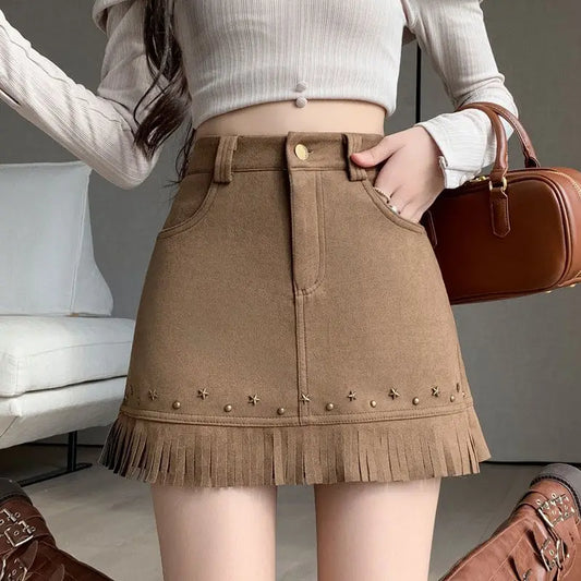 Faux Suede Western Skirt