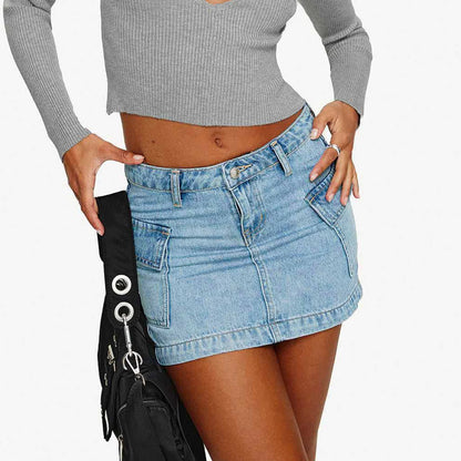 Blue Cargo Denim Skirt
