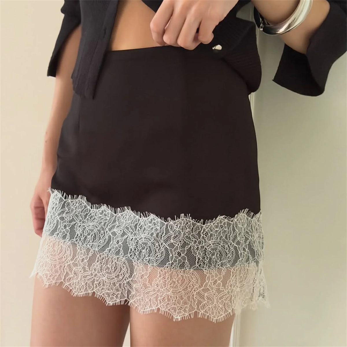Satin And Lace Mini Skirt