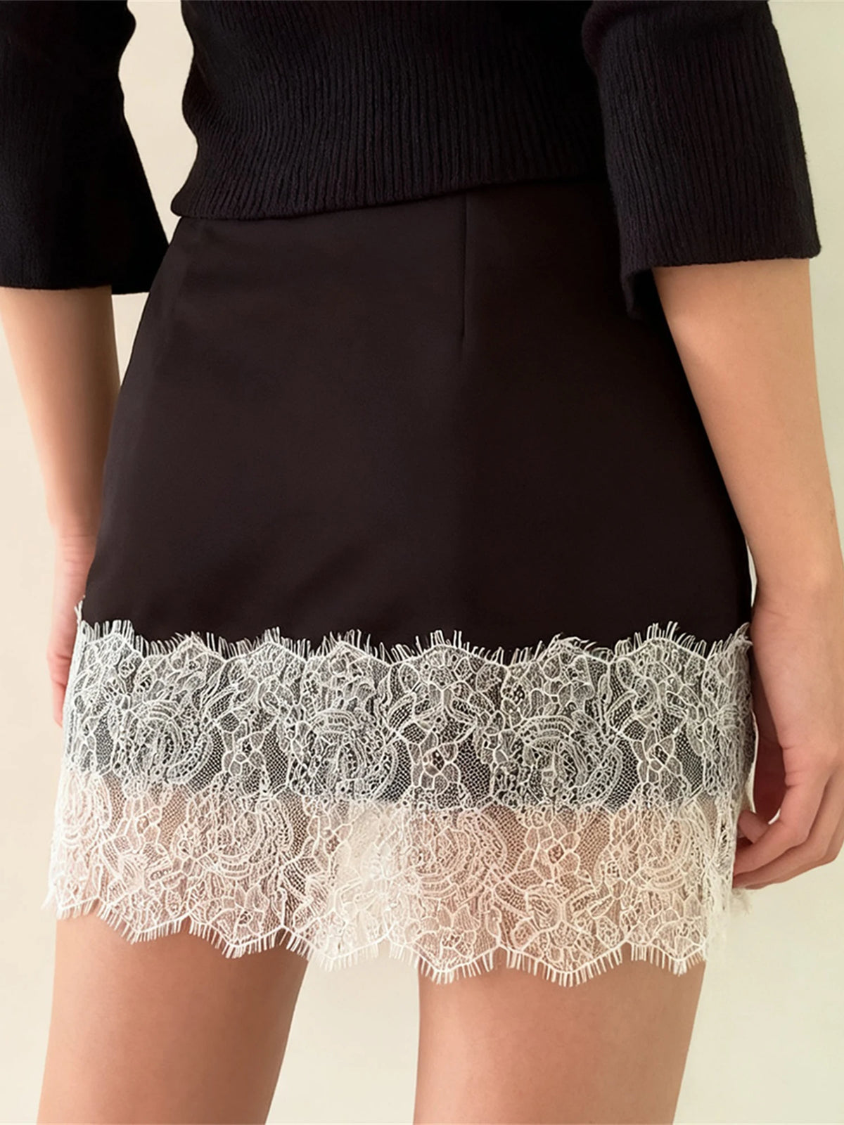 Satin And Lace Mini Skirt