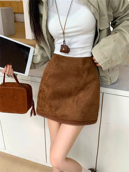 Faux Suede Skirt with Shorts