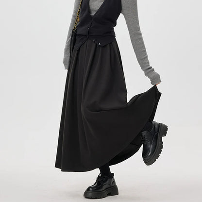 Pleated A-Line Maxi Skirt