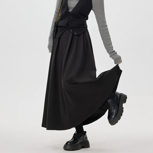 Pleated A-Line Maxi Skirt