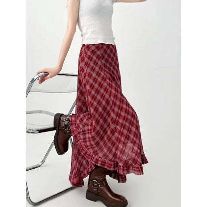 Red Plaid Maxi Skirt