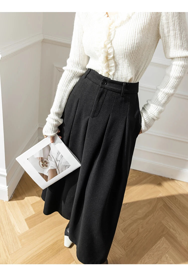 Wool Blend Pleated Skirt