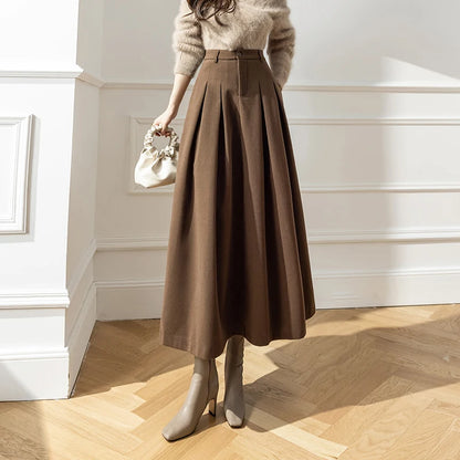 Wool Blend Pleated Skirt