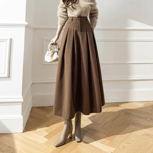 Wool Blend Pleated Skirt