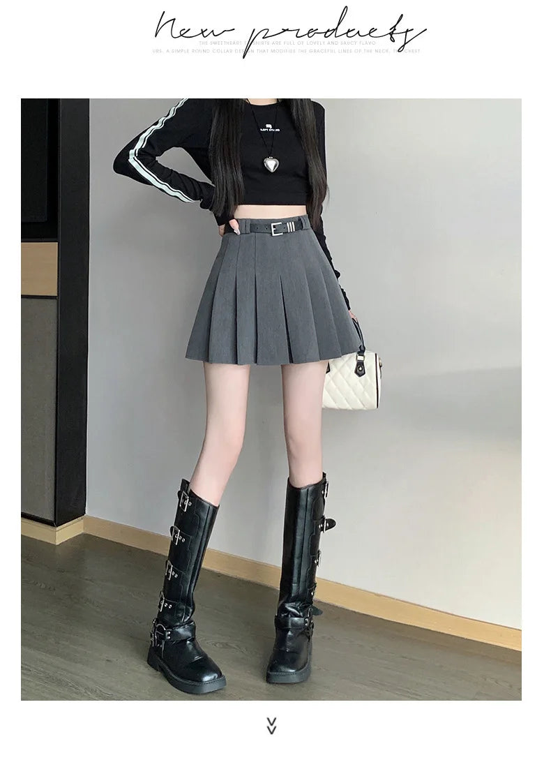 Grey High-Waisted Pleated Skirt