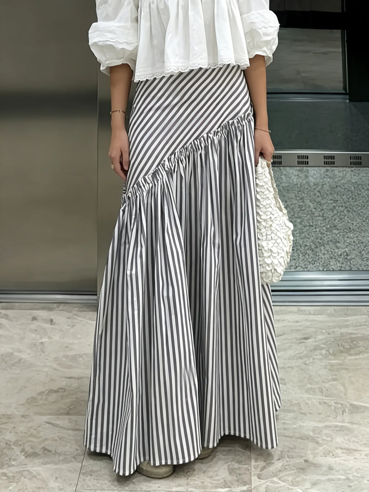 Grey Striped Maxi Skirt