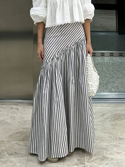 Grey Striped Maxi Skirt