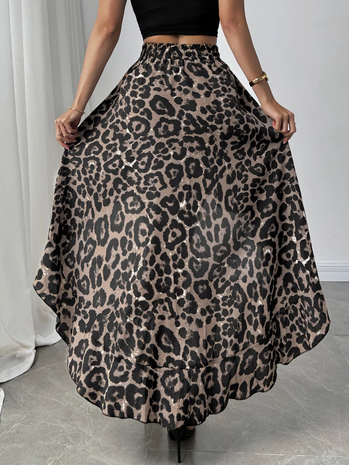High-Low Leopard Ruffle Skirt