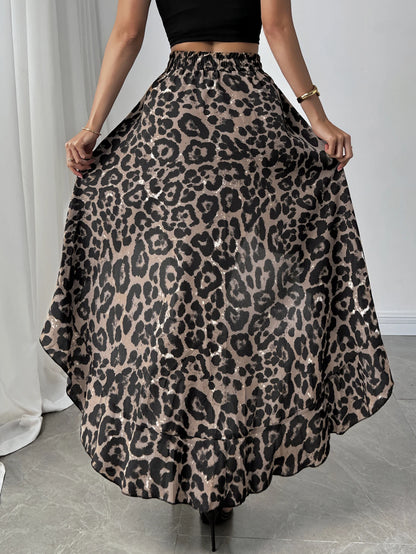 High-Low Leopard Ruffle Skirt