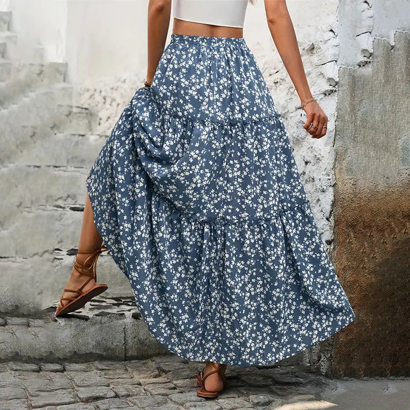 Blue Floral Maxi Skirt