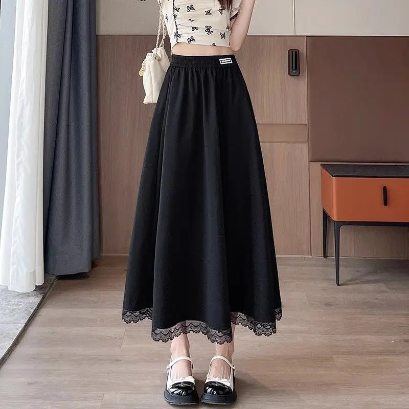 Lace Hem A-Line Long Skirt