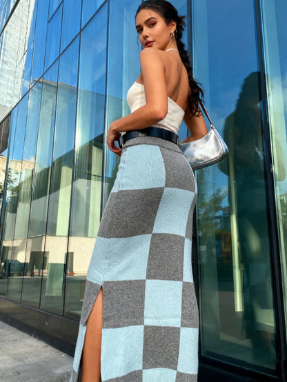 Checkerboard Knit Skirt