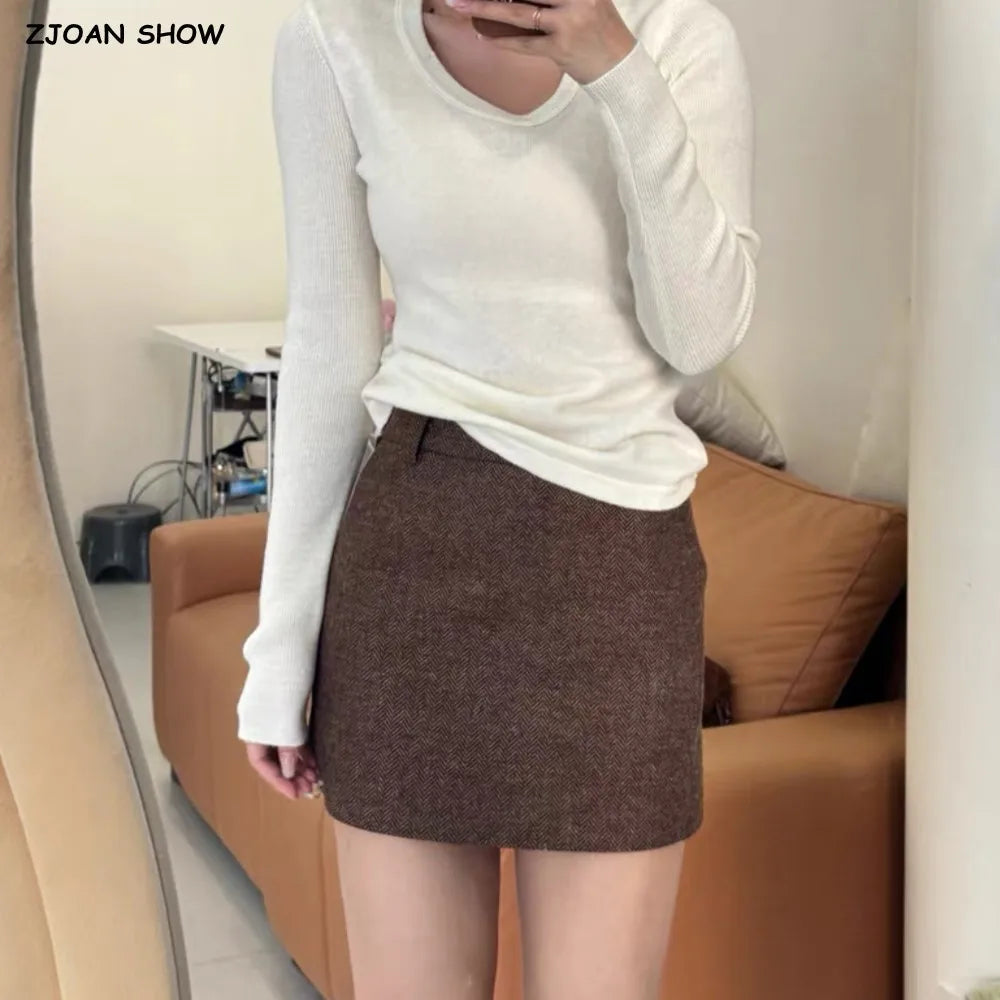 Brown Tweed Mini Skirt