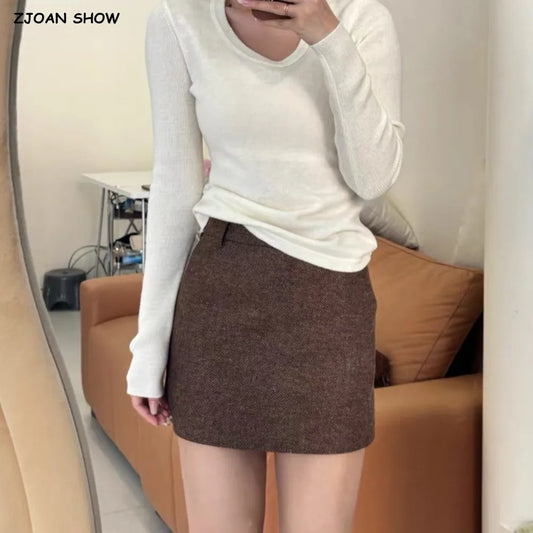 Brown Tweed Mini Skirt