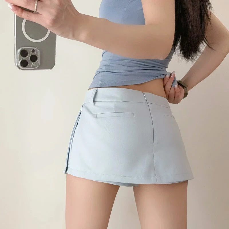 Blue Low-Rise Mini Skirt
