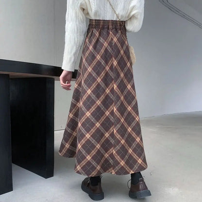 Long Brown Tartan Skirt