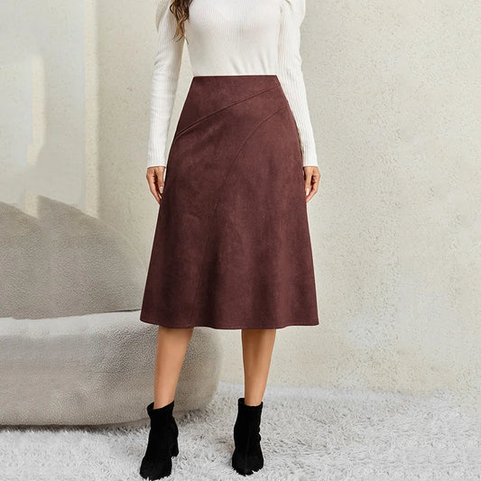 Burgundy Faux Suede Midi Skirt
