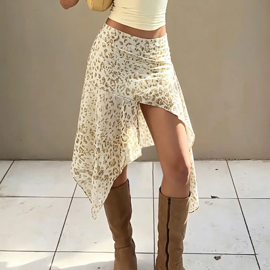 Leopard Print Asymmetric Skirt