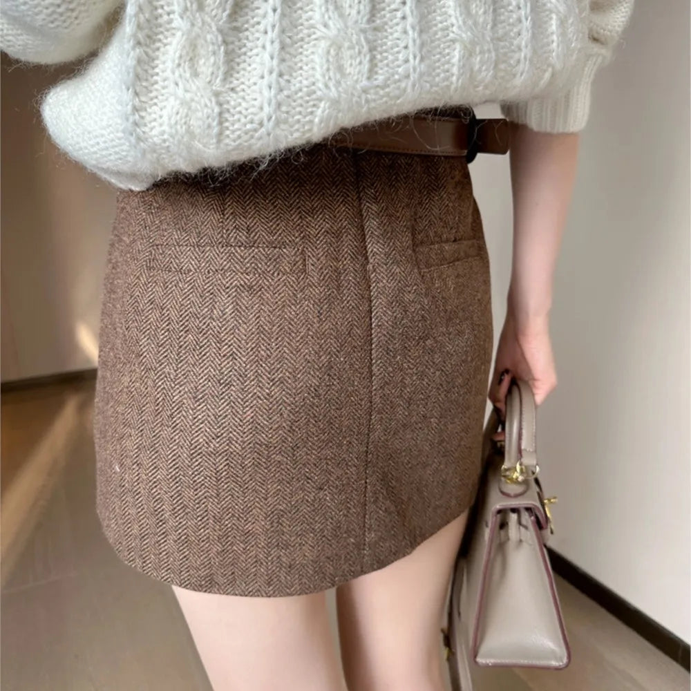Brown Tweed Mini Skirt