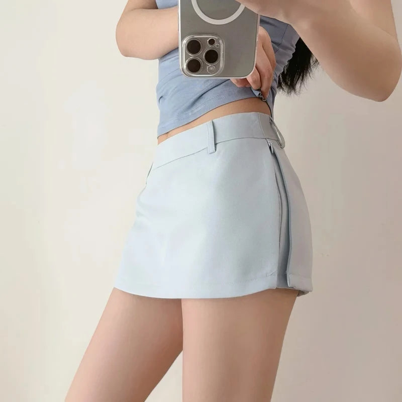 Blue Low-Rise Mini Skirt
