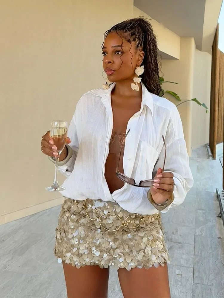 Sequin Champagne Mini Skirt
