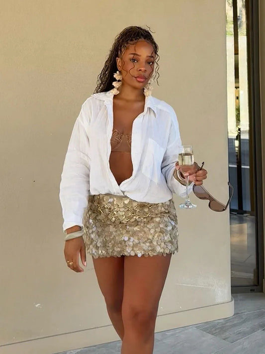 Sequin Champagne Mini Skirt