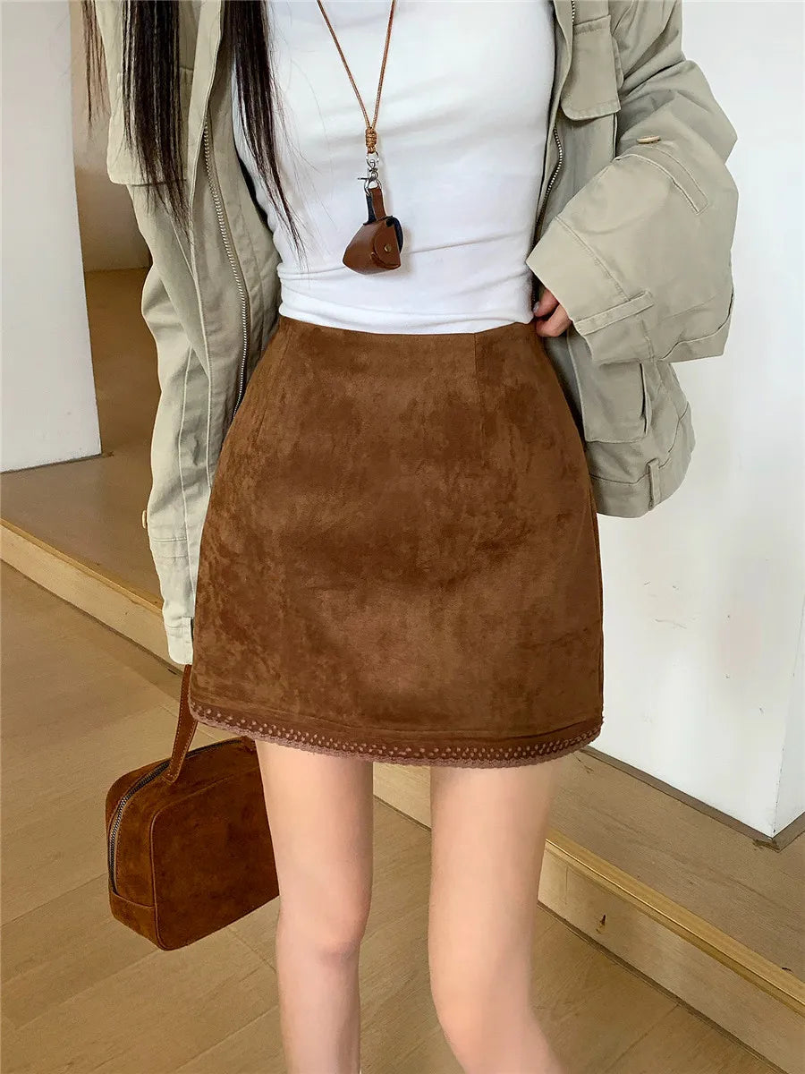 Faux Suede Skirt with Shorts