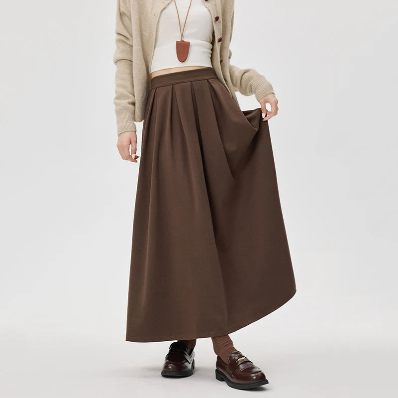 Pleated A-Line Maxi Skirt
