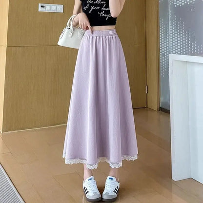 Lace Hem A-Line Long Skirt