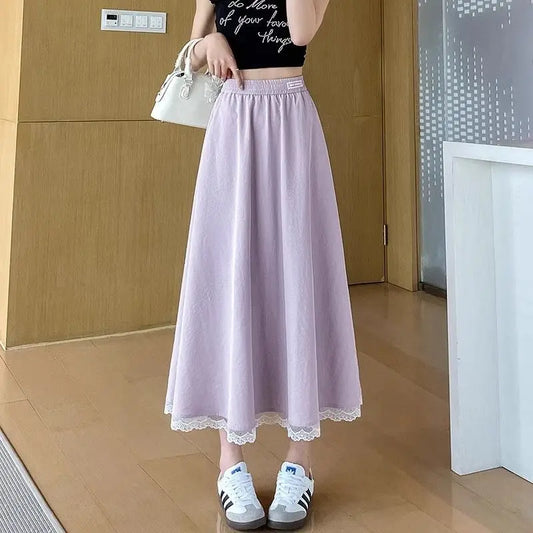 Lace Hem A-Line Long Skirt