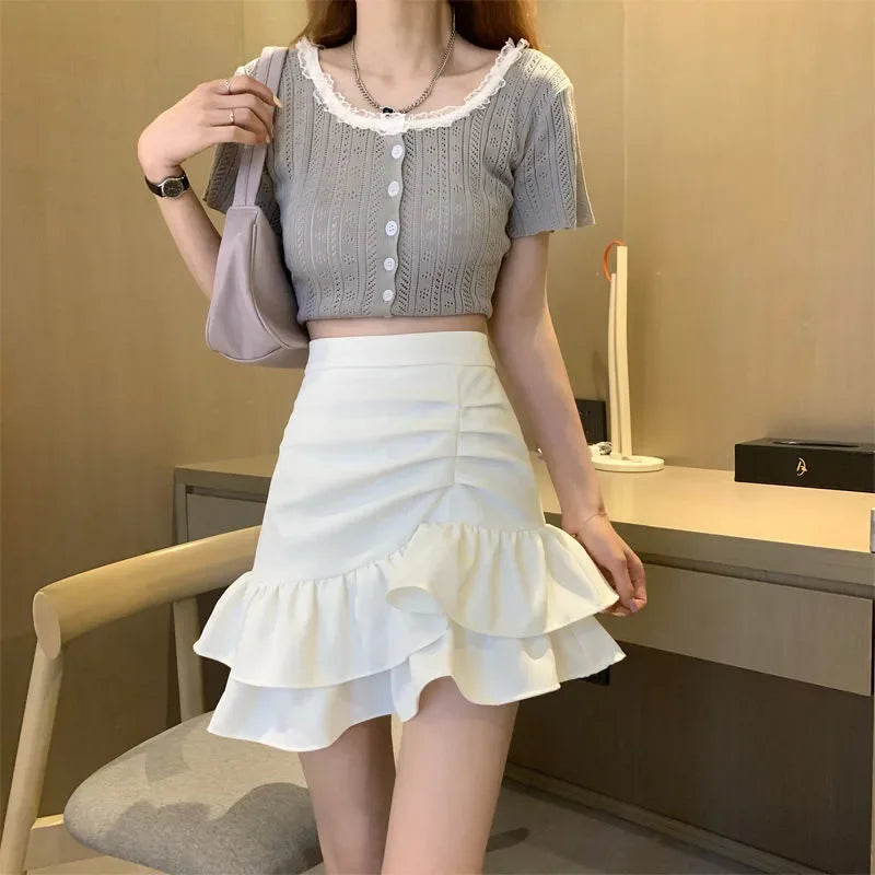Short White Ruffle Skirt