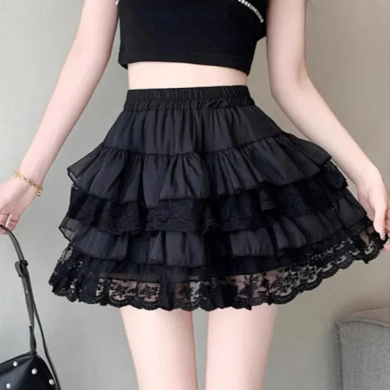 Short black lace skirt