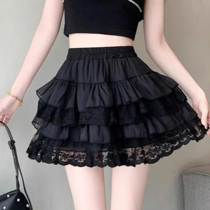 Short black lace skirt