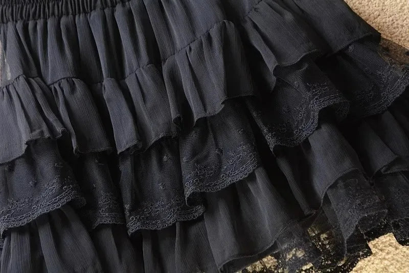 Short black lace skirt