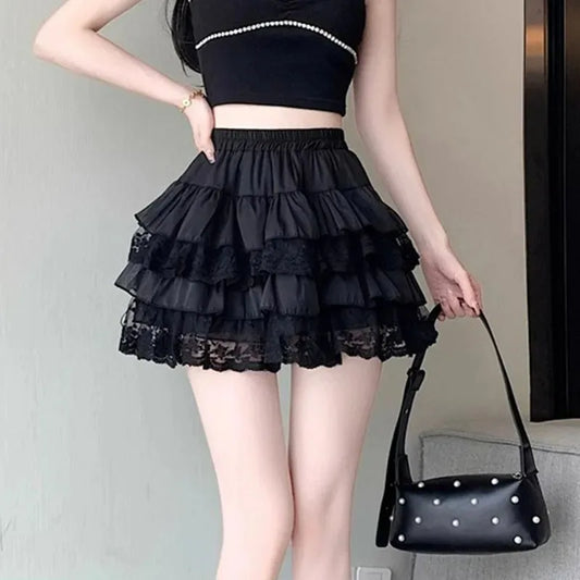 Short black lace skirt